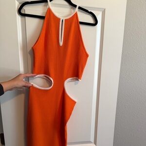 NWOT Vici Orange Backless Dress with White Trim